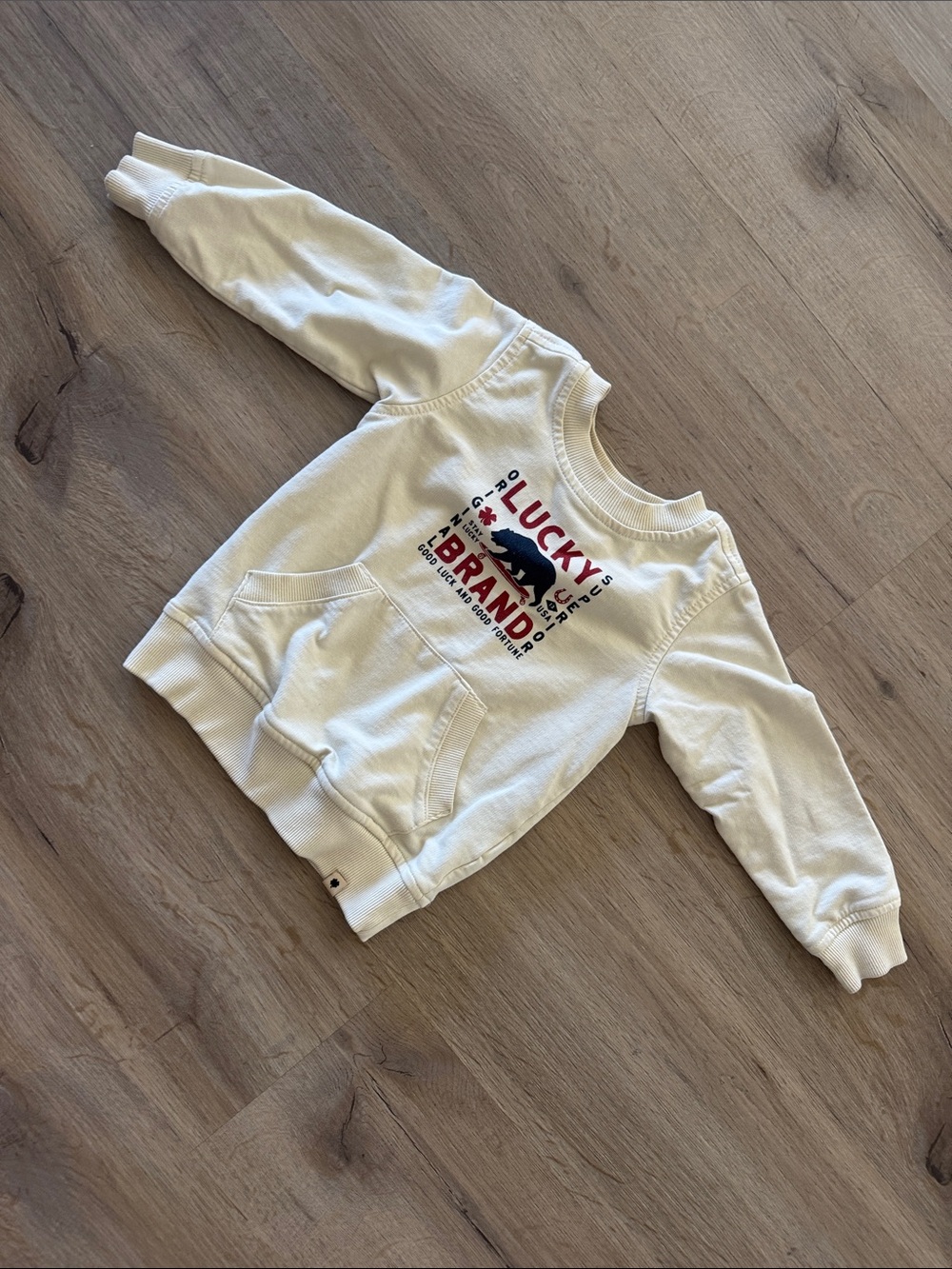 Lucky Brand Cream Kids Sweatshirt with Red & Black Logo